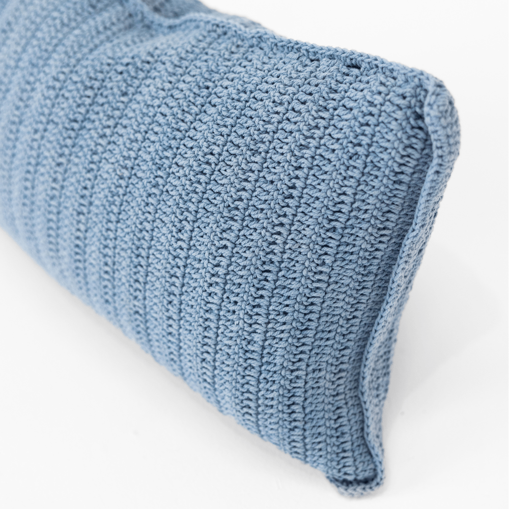 Bandhini Design House Coastal Devon Crochet Blue Lumbar Cushion 35 x 53cm