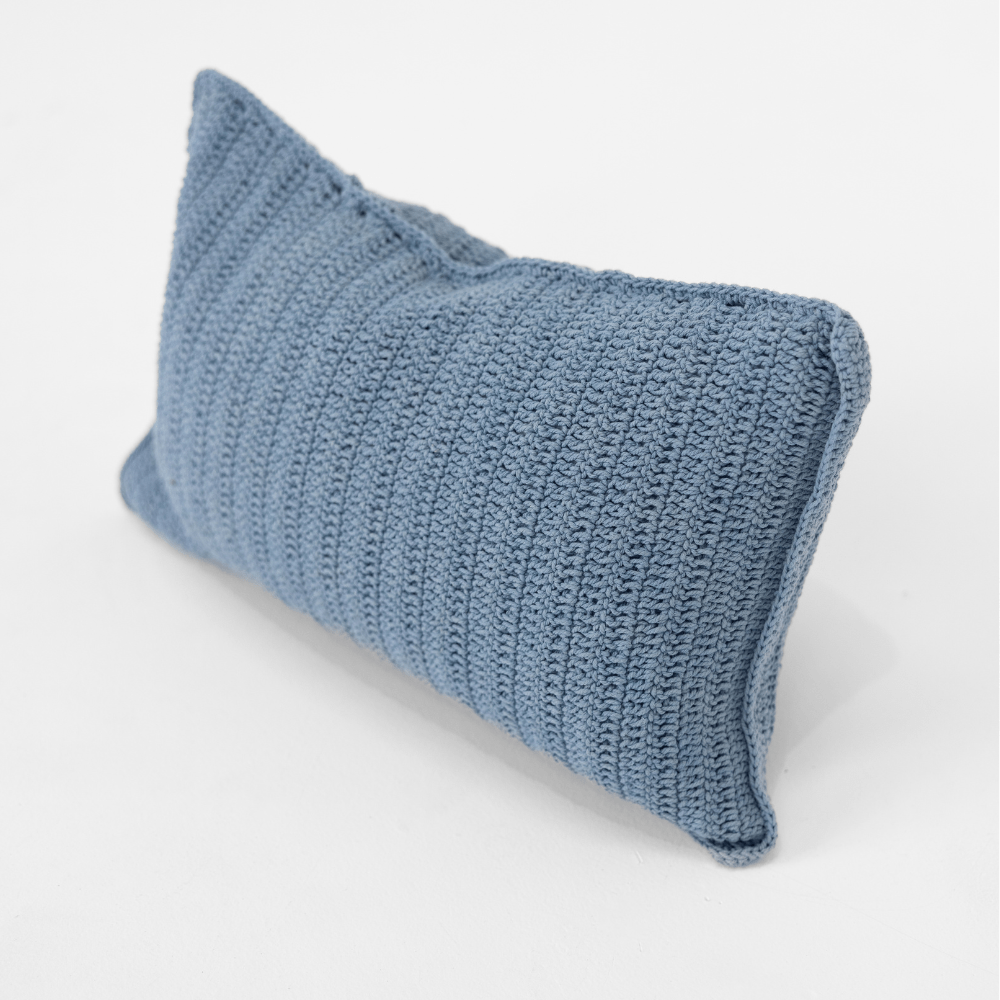 Bandhini Design House Coastal Devon Crochet Blue Lumbar Cushion 35 x 53cm