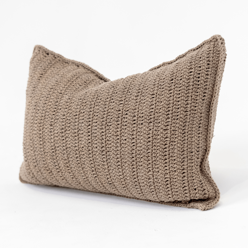 Bandhini Design House Coastal Devon Crochet Natural Lumbar Cushion 35 x 53cm