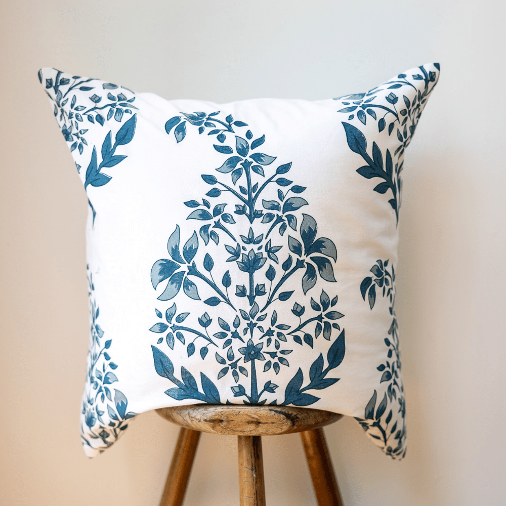 Bandhini Design House Coastal Devon Devon Inner Paisley White Blue Lounge SAMPLE 55 x 55cm