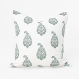 Devon Paisley Embroidery Green Handmade Linen Cushion Cover