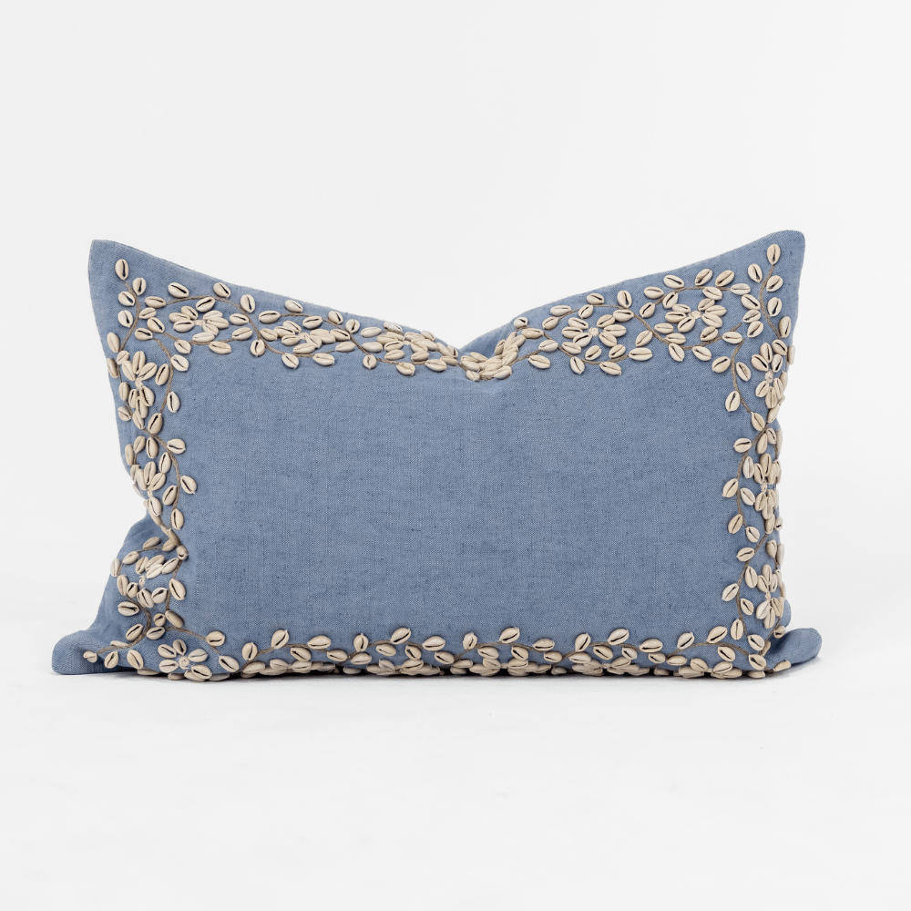 Kauri Embroidery Blue Lumbar Cushion 35 x 53cm - Main Image