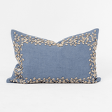 Kauri Embroidery Blue Handmade Linen Lumbar Cushion