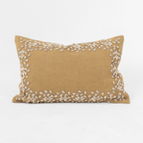 Kauri Embroidery Mustard Handmade Linen Lumbar Cushion