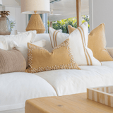 Kauri Embroidery Mustard Handmade Linen Lumbar Cushion