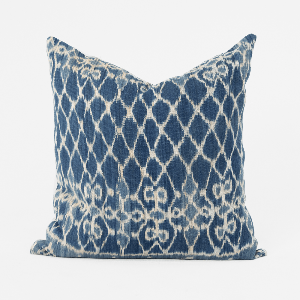 Bandhini Design House Coastal Devon Kilim Ikat Morinda Blue Lounge Cushion 55 x 55cm