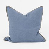 Linen Piped Blue & Mustard Handwoven Cushion Cover