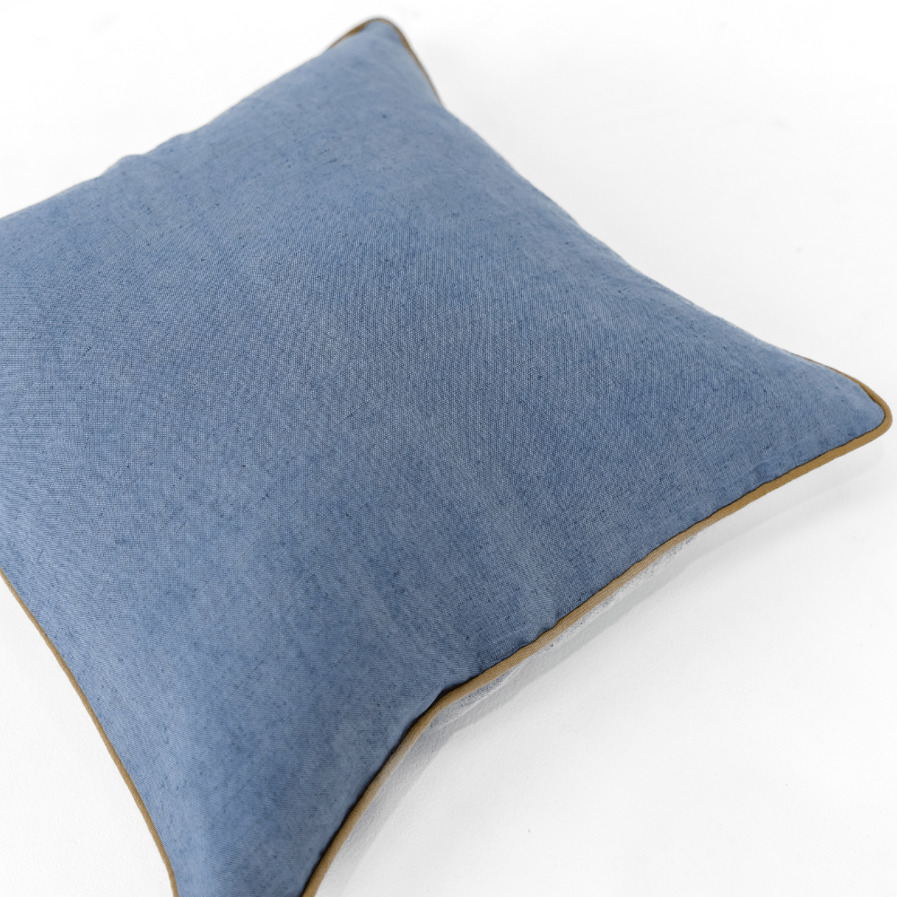 Bandhini Design House Coastal Devon Linen Piped Blue & Mustard Lounge Cushion 55 x 55cm