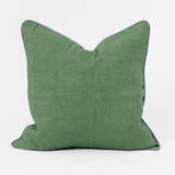 Linen Piped Green & Blue Handwoven Cushion Cover