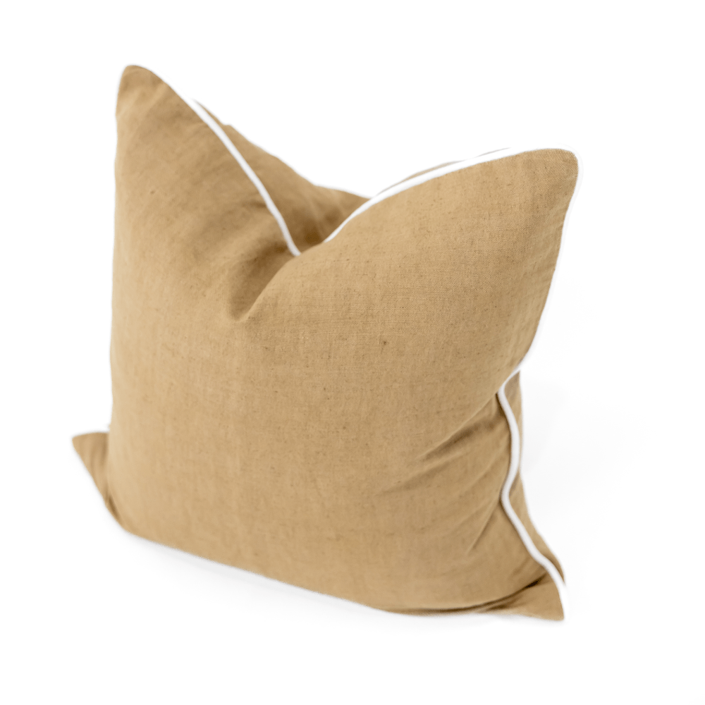 Bandhini Design House Coastal Devon Linen Piped Mustard & White Lounge Cushion 55 x 55cm