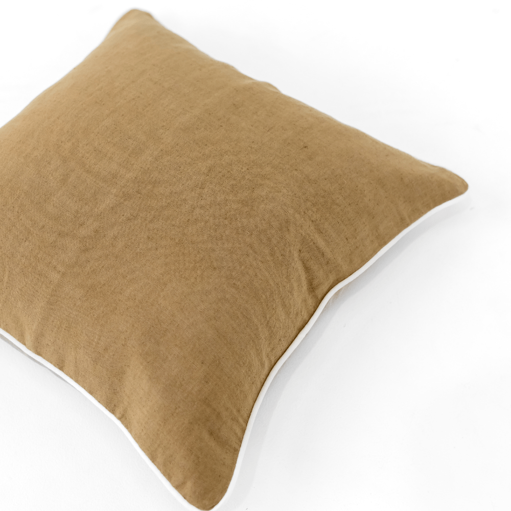 Bandhini Design House Coastal Devon Linen Piped Mustard & White Lounge Cushion 55 x 55cm