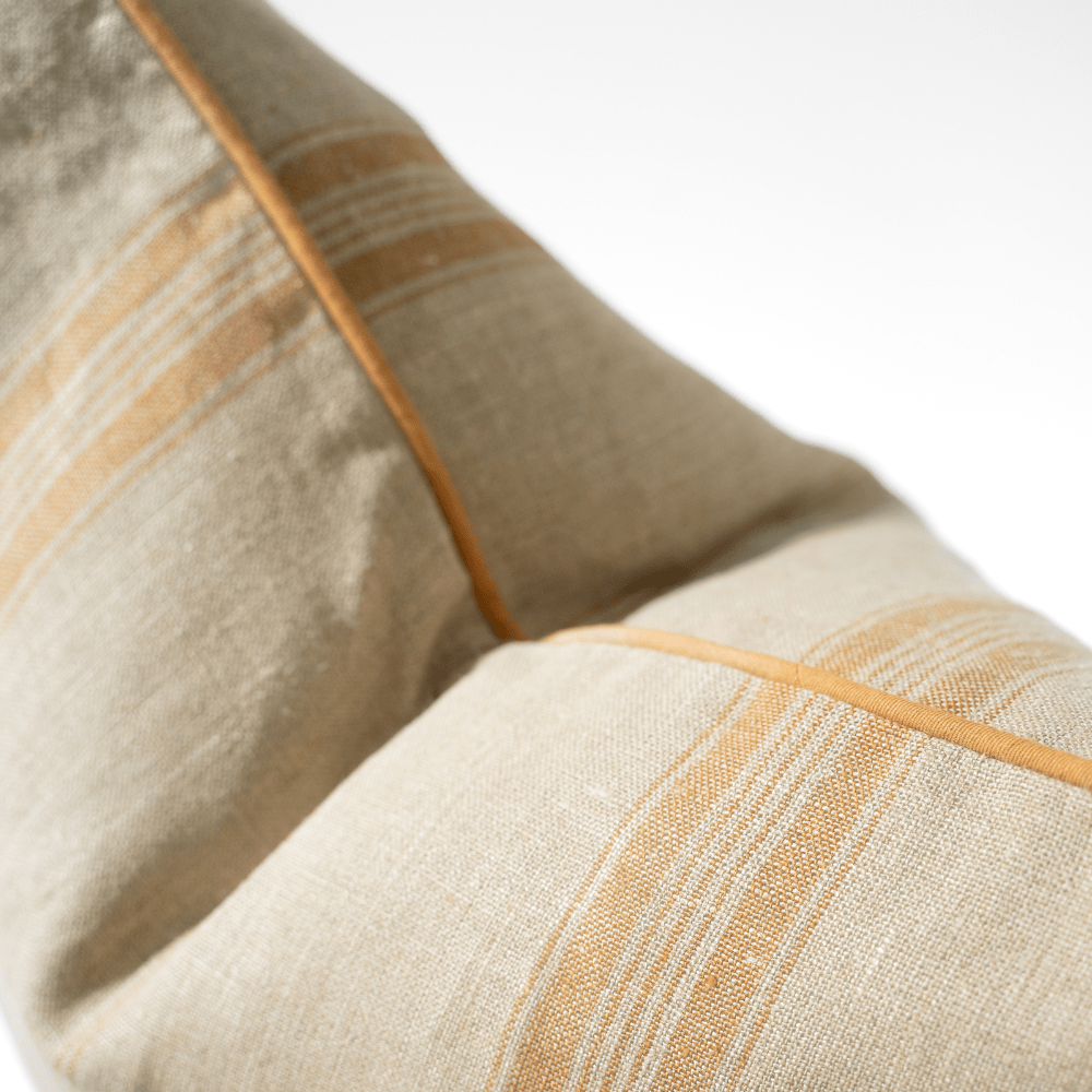 Bandhini Design House Coastal Devon Linen Piped Striped Natural Lounge Cushion 55 x 55cm