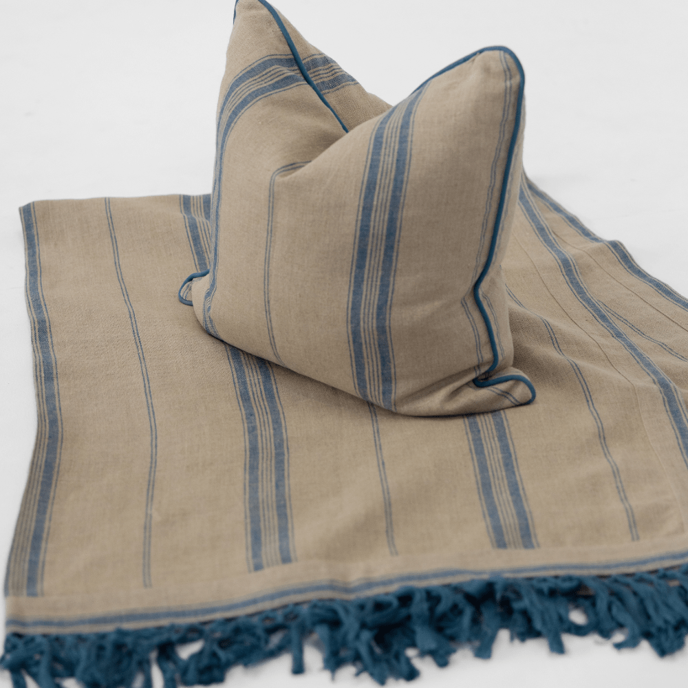 Bandhini Design House Coastal Devon Linen Striped Blue Throw 200 x 140cm