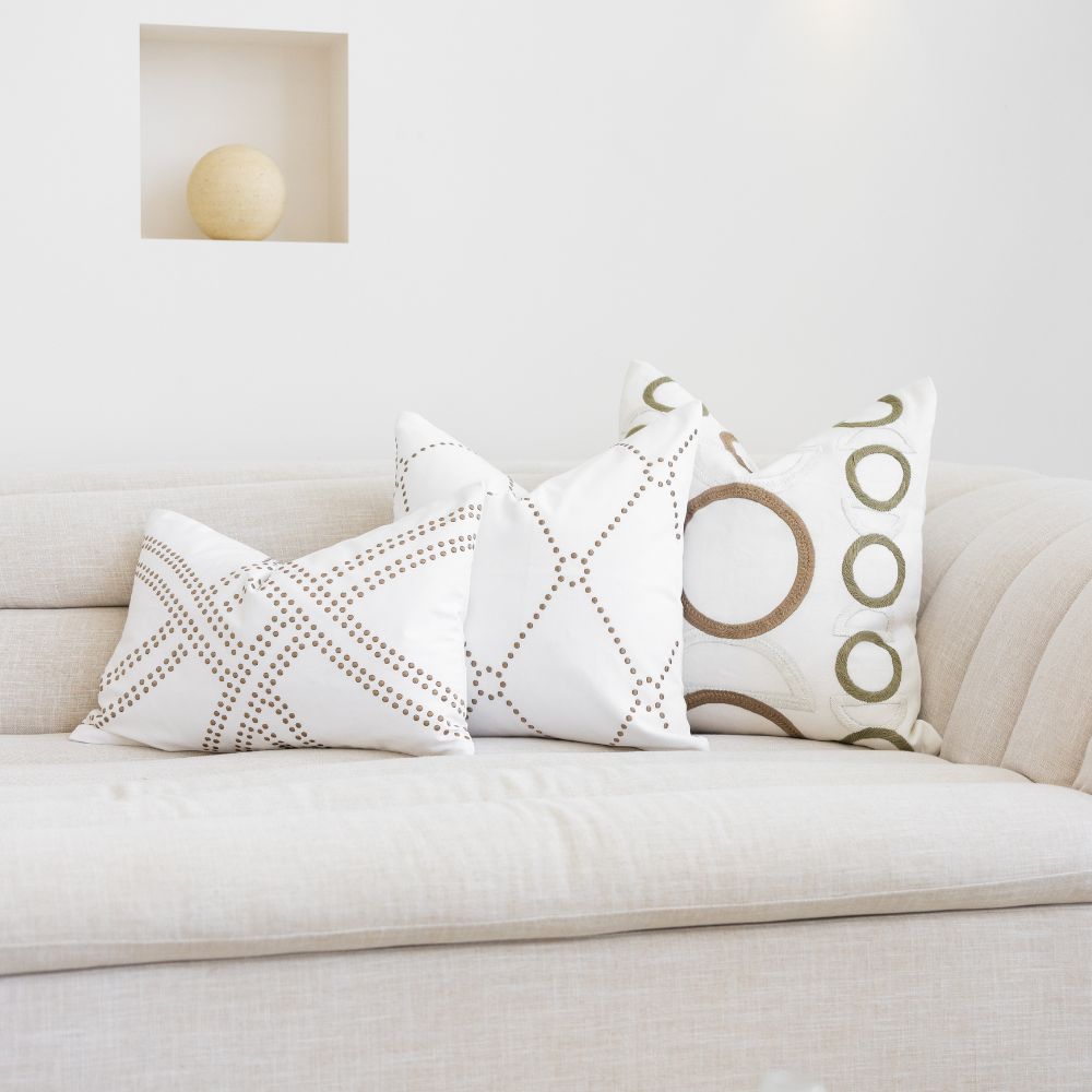 Bandhini Design House Dot Polar White & Titanium Lumbar Cushion 35 x 53cm