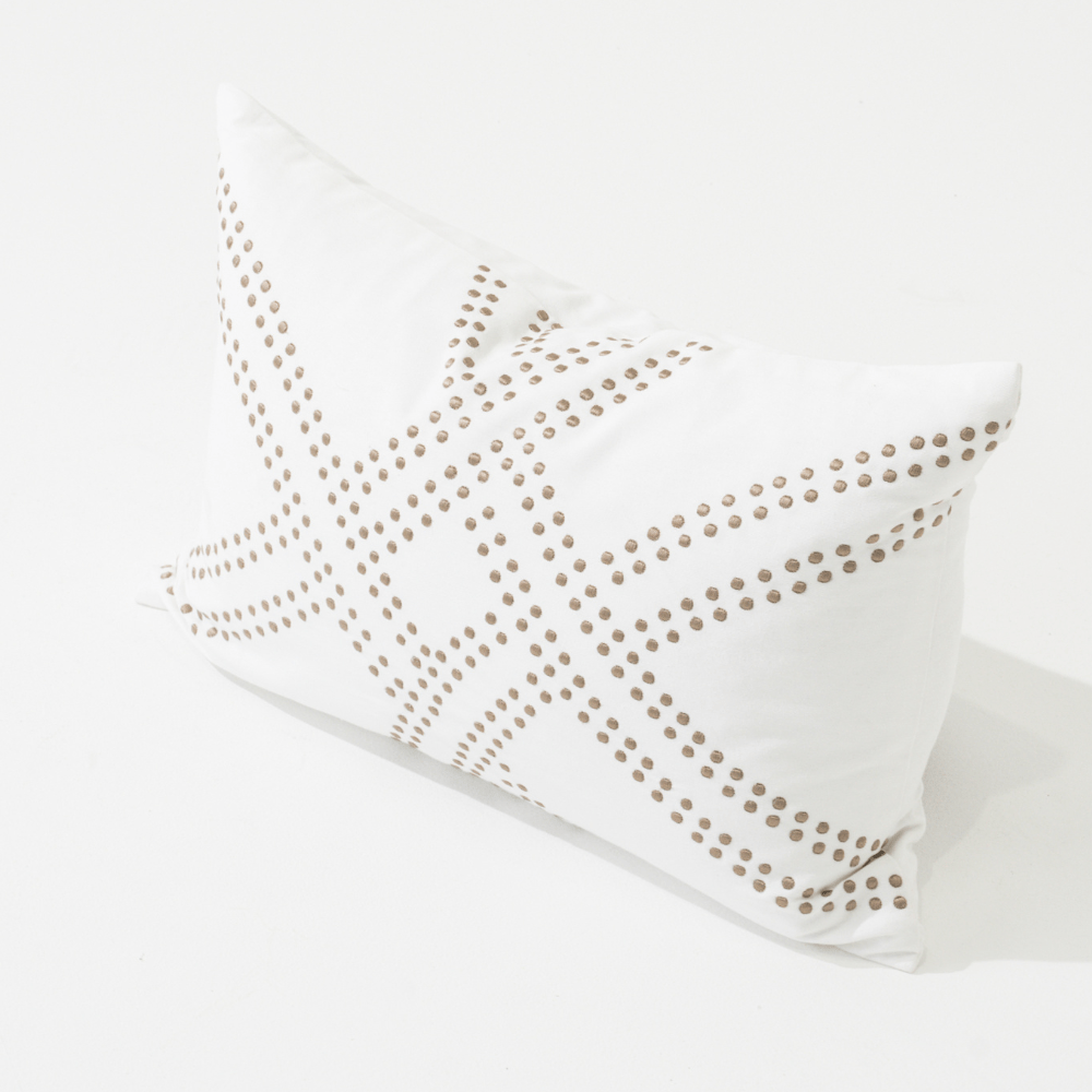 Bandhini Design House Dot Polar White & Titanium Lumbar Cushion 35 x 53cm