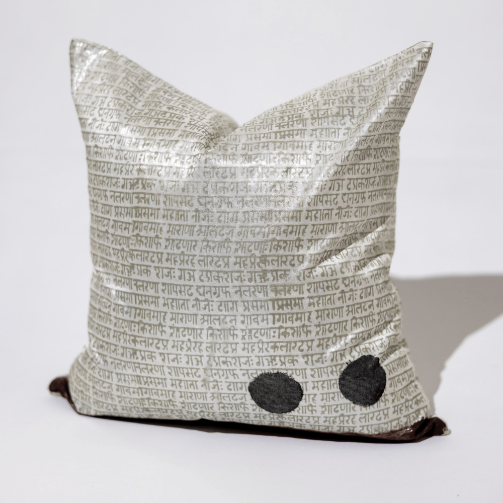 Bandhini Design House End of Line Sanskrit Silver Medium Cushion 50 x 50cm