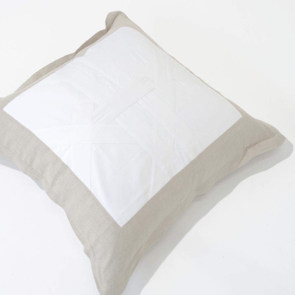 Bandhini Design House Euro Cushion Linen Denim White and Natural Cross Patch Euro Cushion 65 x 65cm