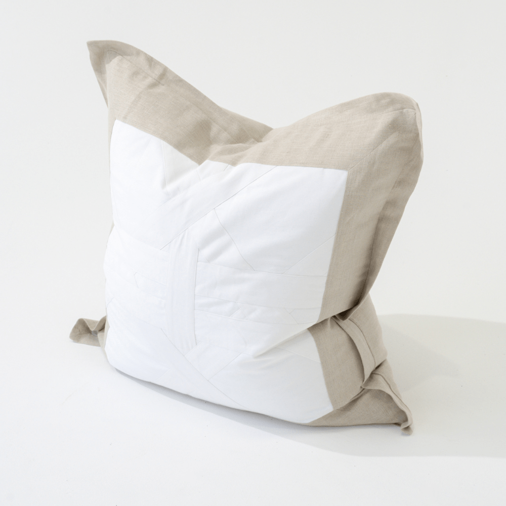 Bandhini Design House Euro Cushion Linen Denim White and Natural Cross Patch Euro Cushion 65 x 65cm