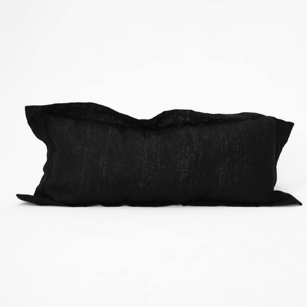 Bandhini Design House Euro Cushion Linen Flange Black Long Lumbar Cushion 35 x 90cm