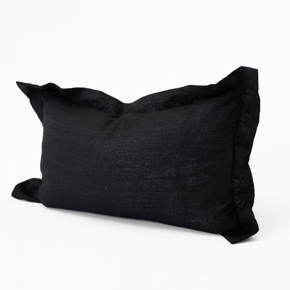 Bandhini Design House Euro Cushion Linen Flange Black Lumbar Cushion 35 x 53cm