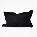 Linen Flange Black Handwoven Lumbar Cushion