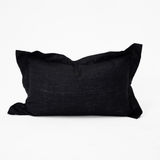 Linen Flange Black Handwoven Lumbar Cushion