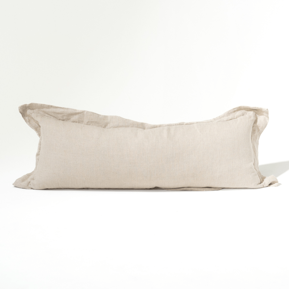 Bandhini Design House Euro Cushion Linen Flange Natural Long Lumbar Cushion 35 x 90cm