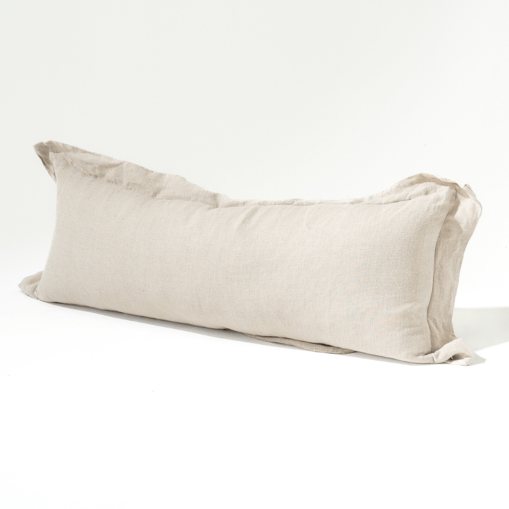 Bandhini Design House Euro Cushion Linen Flange Natural Long Lumbar Cushion 35 x 90cm