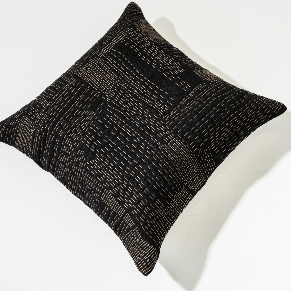 Bandhini Design House Gudri Patch Black Titanium Lounge Cushion 55 x 55cm