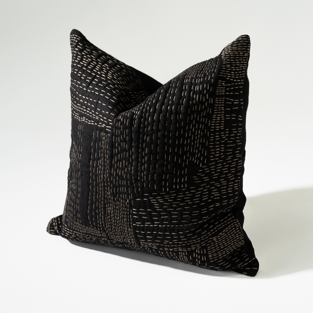 Bandhini Design House Gudri Patch Black Titanium Lounge Cushion 55 x 55cm