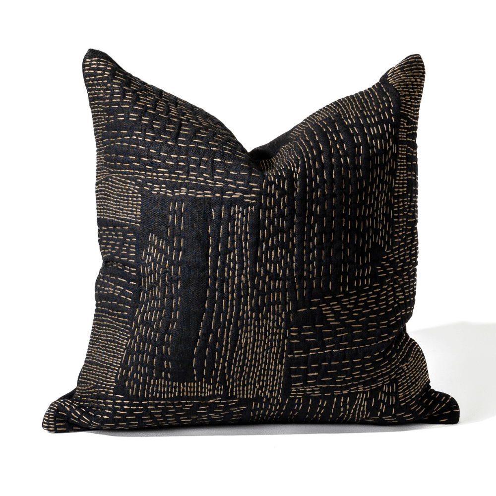 Bandhini Design House Gudri Patch Black Titanium Lounge Cushion 55 x 55cm