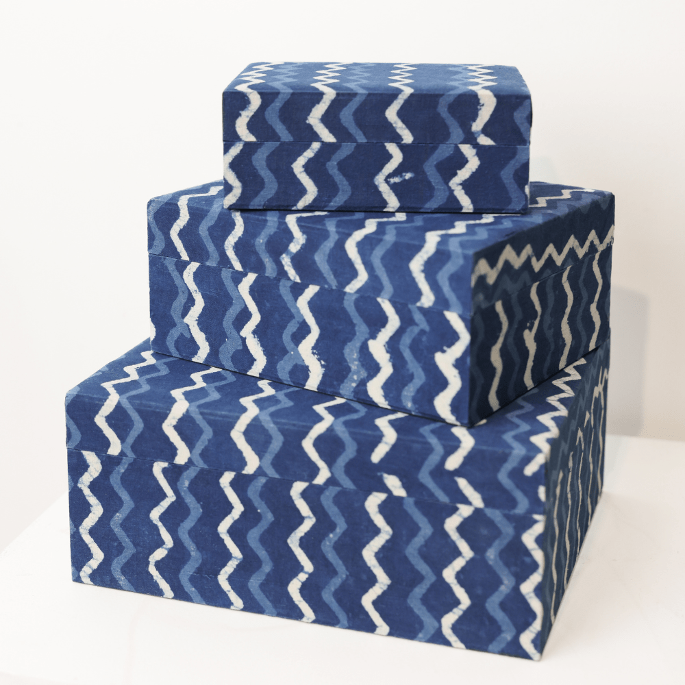 Bandhini Design House IKAT BOX 009 BLUE SET OF 3