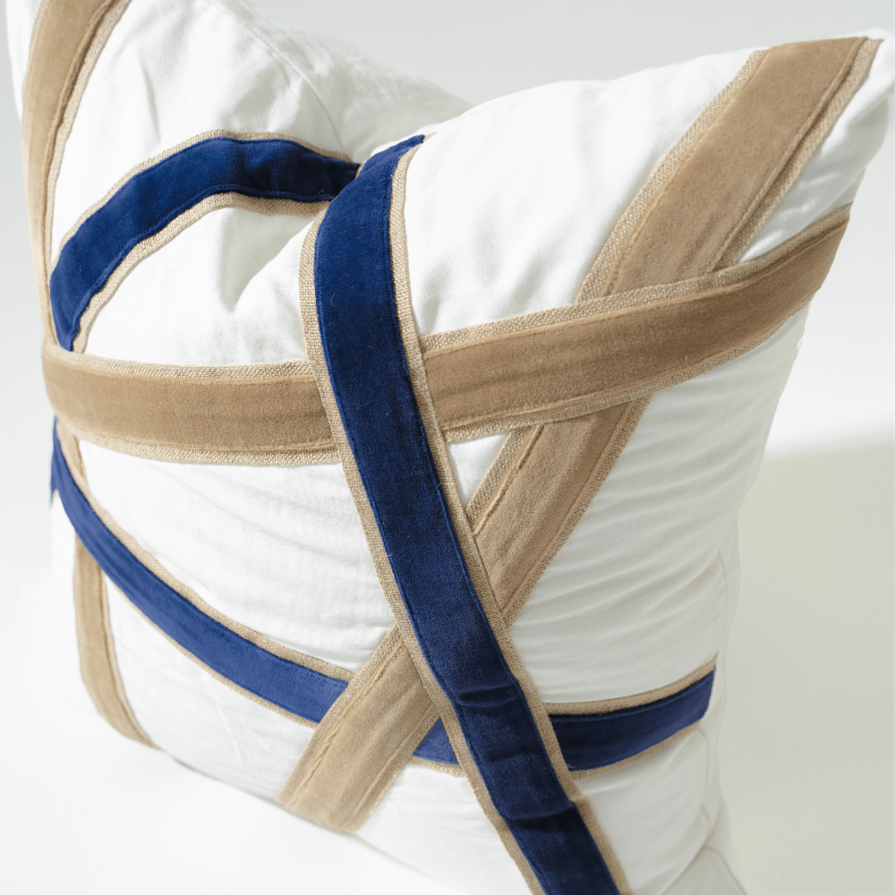 Bandhini Design House London Cross Straps White Lounge Cushion 55 x 55cm