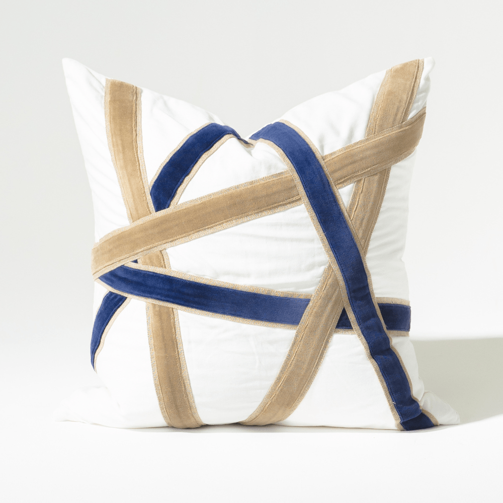 Bandhini Design House London Cross Straps White Lounge Cushion 55 x 55cm