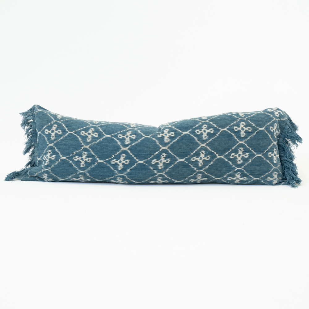 Bandhini Design House Long Lumber Cushion Kilim Ikat Morinda Blue Long Lumbar Cushion 45 x 90cm