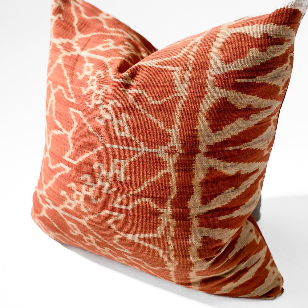 Bandhini Design House Long Lumber Cushion Kilim Ikat Morinda Coral Lounge Cushion 55 x 55cm