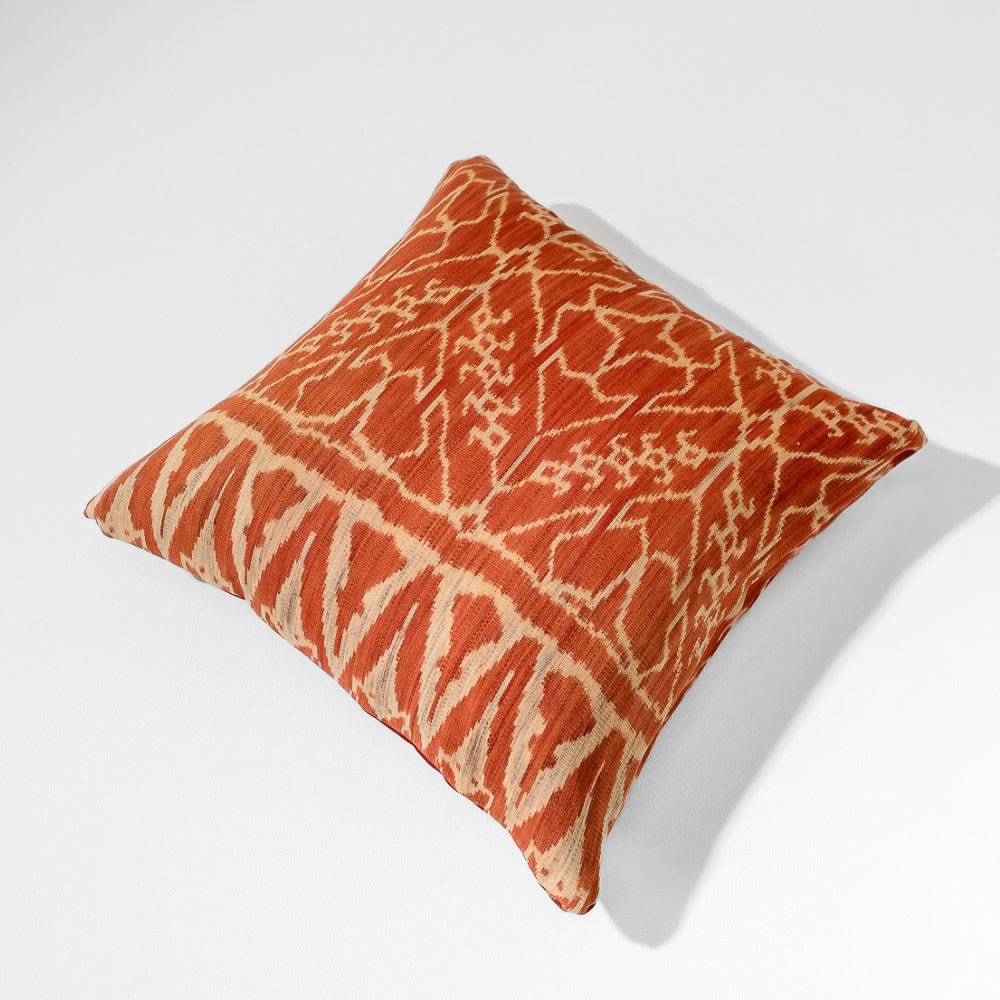 Bandhini Design House Long Lumber Cushion Kilim Ikat Morinda Coral Lounge Cushion 55 x 55cm