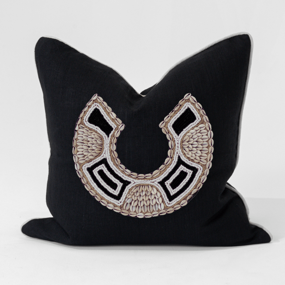 Bandhini Design House Lounge Cushion African Bead Black Horseshoe Black & Natural Lounge Cushion 55 x 55cm