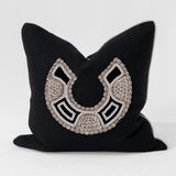 African Bead Horseshoe Black & Natural Handmade Beaded Cushion Cover