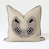 African Bead Horseshoe Natural & Black Handmade Beaded Cushion Cover