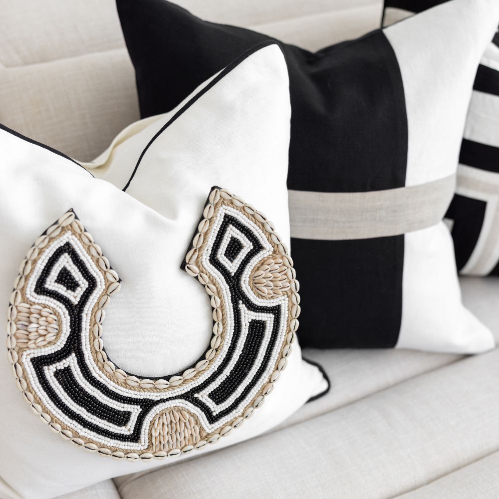 Bandhini Design House Lounge Cushion African Bead Black Horseshoe White & Black Lounge Cushion 55 x 55cm