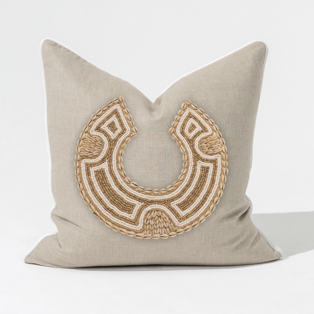 Bandhini Design House Lounge Cushion African Bead Caramel Horseshoe Natural & White Lounge Cushion 55 x 55cm