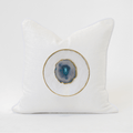 Agate Blue Slice White Handmade Embellished Linen Cushion Cover