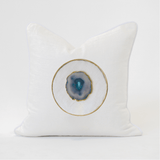 Agate Blue Slice White Handmade Embellished Linen Cushion Cover