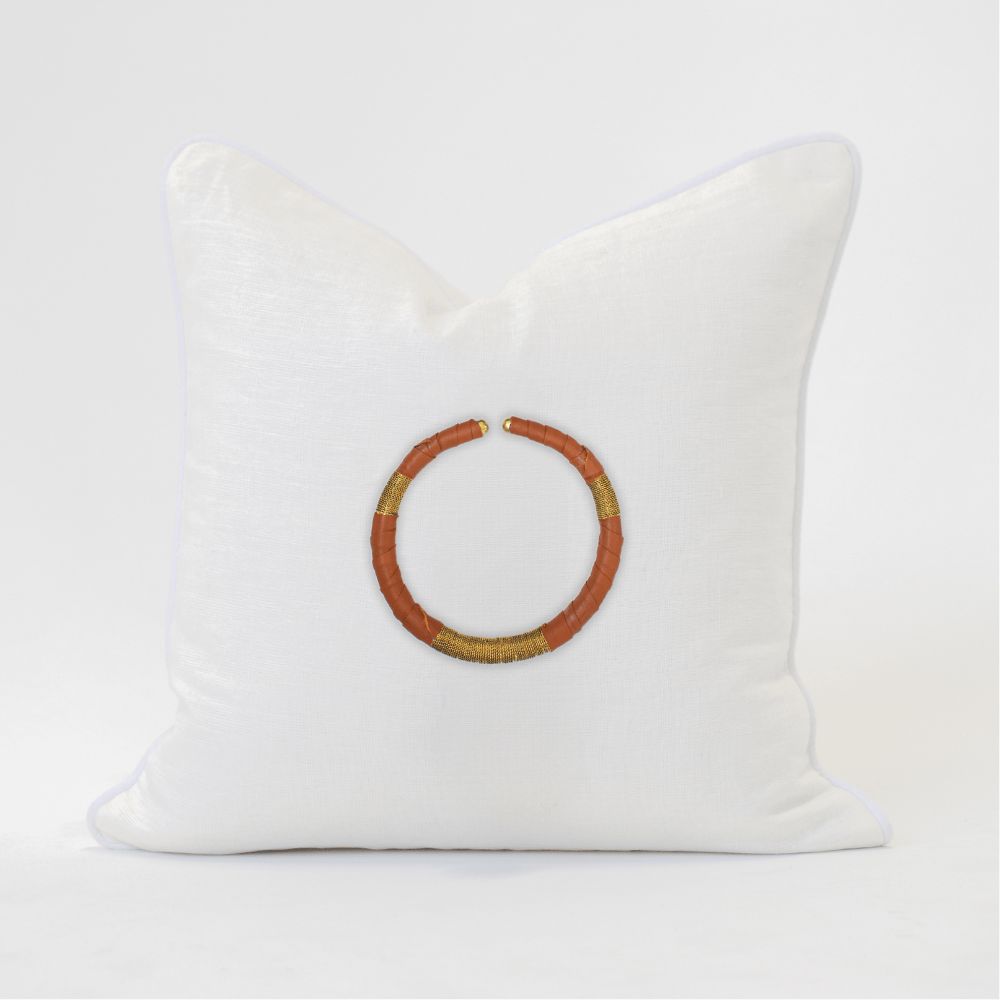 Bandhini Design House Lounge Cushion Amulet Tan Leather White & White Lounge Cushion 55 x 55cm