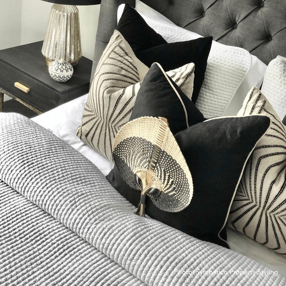 Bandhini Design House Lounge Cushion Black Raffia Fan Black & Natural Lounge Cushion 55 x 55cm