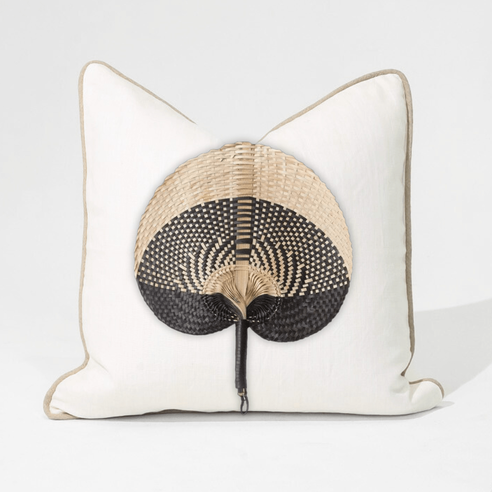 Bandhini Design House Lounge Cushion Black Raffia Fan White & Natural Lounge Cushion 55 x 55cm