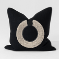 Black Shell Ring Black & Natural Handmade Embellished Linen Cushion Cover — in stock, ready to ship