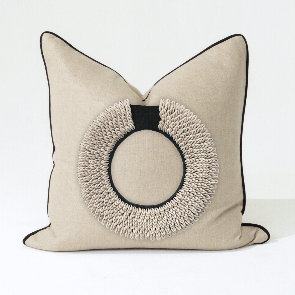 Bandhini Design House Lounge Cushion Black Shell Ring Natural & Black Lounge Cushion 55 x 55cm