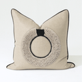 Black Shell Ring Natural & Black Handmade Embellished Linen Cushion Cover — in stock, ready to ship